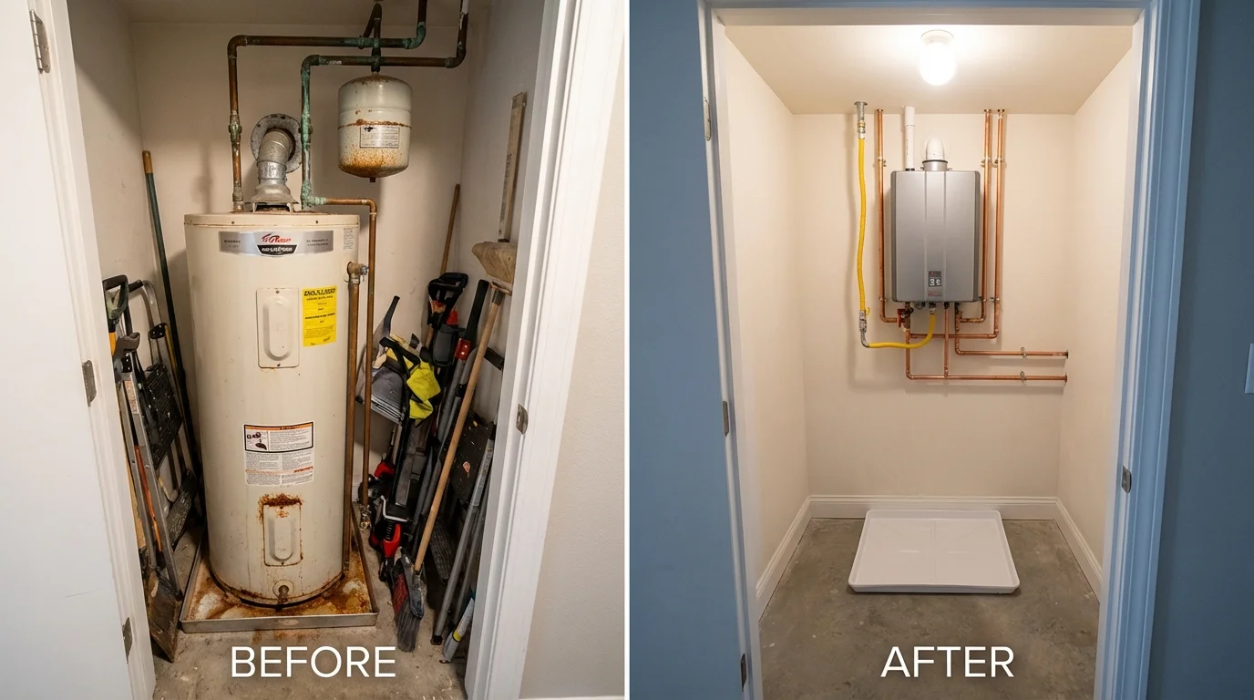 Tank water heater versus wall-mounted tankless unit comparison for Fresno, TX homeowners